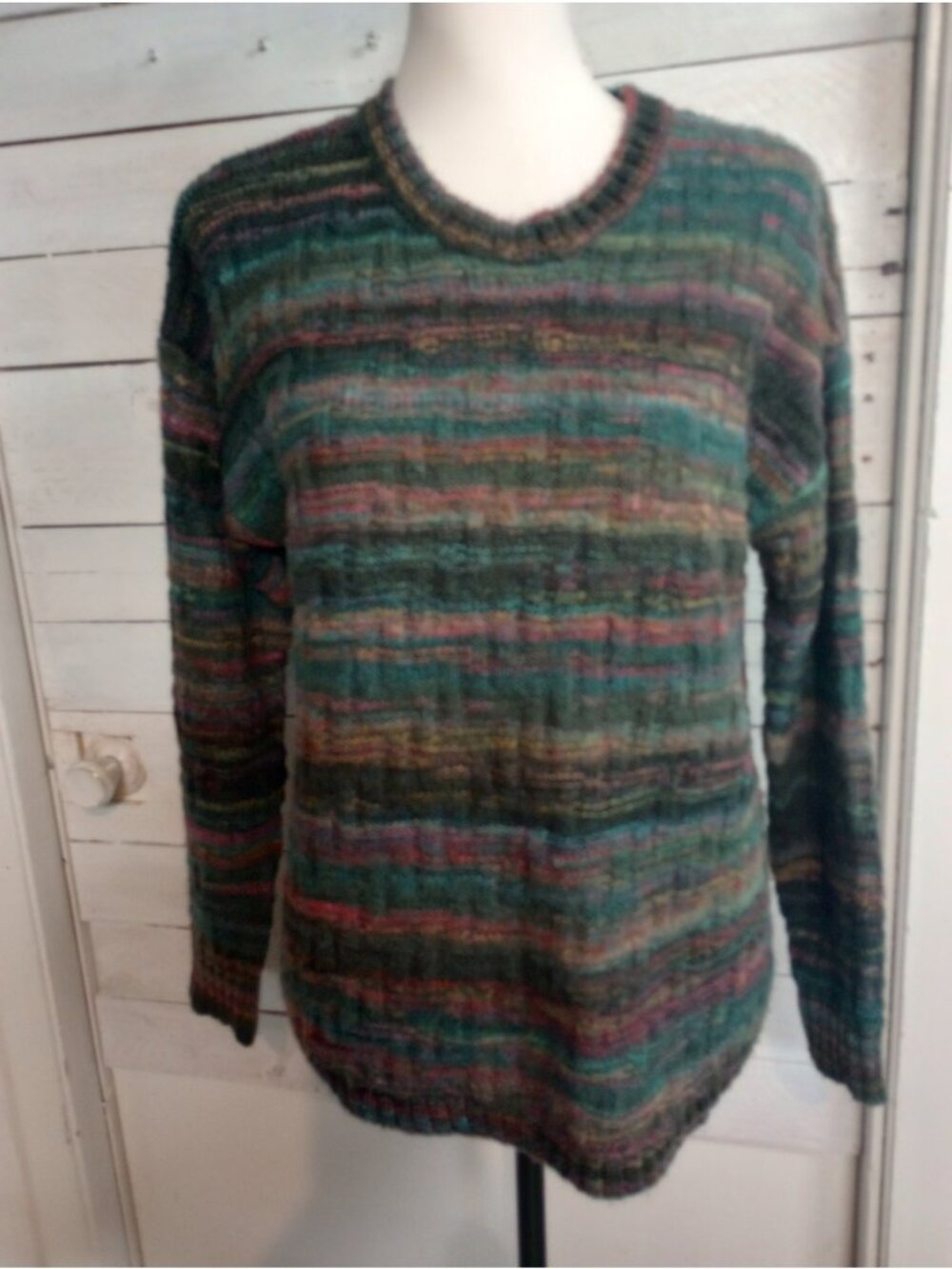 Lillian Nicole Women's Petite Large Striped Chunky Knit Pullover Sweater Retro